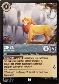 193/204 SIMBA RIGHTFUL KING INTO THE INKLANDS UNCOMMON DISNEY LORCANA CARD - Image 1
