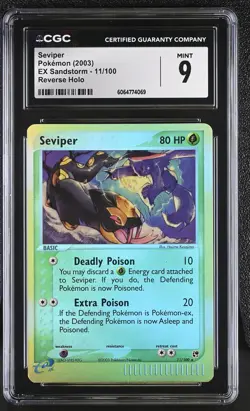 CGC 9 MINT Seviper 2003 EX Sandstorm 11/100 Reverse Holo Pokemon Card - Image 1