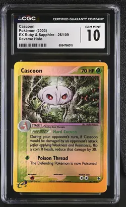 CGC 10 GEM MINT Cascoon 2003 EX Ruby & Sapphire 26/109 Reverse Holo Pokemon Card - Image 1
