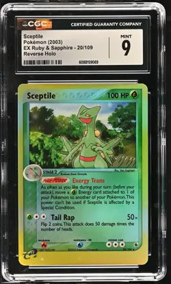 CGC 9 MINT Sceptile 2003 EX Ruby & Sapphire 20/109 Reverse Holo Pokemon Card - Image 1