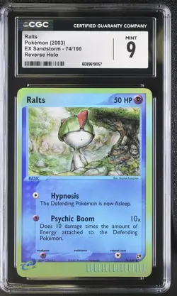 CGC 9 MINT Ralts 2003 EX Sandstorm 74/100 Reverse Holo Pokemon Card - Image 1