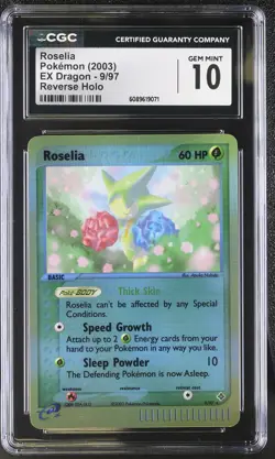 CGC 10 GEM MINT Roselia 2003 EX Dragon 9/97 Reverse Holo Pokemon Card - Image 1