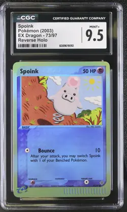 CGC 9.5 MINT+ Spoink 2003 EX Dragon 73/97 Reverse Holo Pokemon Card - Image 1