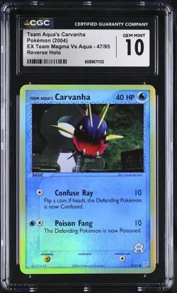 CGC 10 Team Aqua's Carvanha Team Magma Vs Aqua 47/95 Reverse Holo Pokemon Card - Image 1