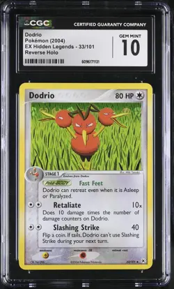 CGC 10 GEM MINT Dodrio 2004 EX Hidden Legends 33/101 Reverse Holo Pokemon Card - Image 1
