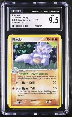 CGC 9.5 MINT+ Rhydon 2004 EX Hidden Legends 46/101 Reverse Holo Pokemon Card - Image 1