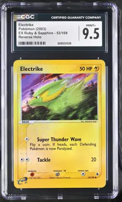CGC 9.5 MINT+ Electrike 2003 EX Ruby & Sapphire 53/109 Reverse Holo Pokemon Card - Image 1