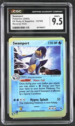 CGC 9.5 MINT+ Swampert 2003 EX Ruby & Sapphire 13/109 Reverse Holo Pokemon Card - Image 1