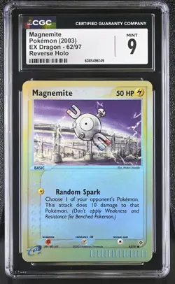 CGC 9 MINT Magnemite 2003 EX Dragon 62/97 Reverse Holo Pokemon Card - Image 1