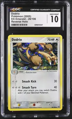 CGC 10 GEM MINT Dodrio 2005 EX Emerald 26/106 Reverse Holo Stamped Pokemon Card - Image 1