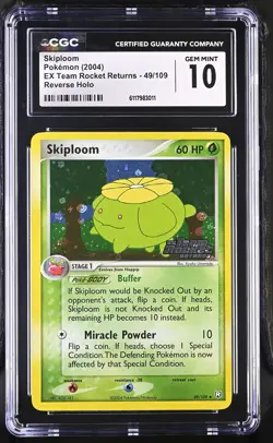 CGC 10 Skiploom EX Team Rocket Returns 49/109 Reverse Holo Stamped Pokemon Card - Image 1
