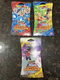 Dragon Ball Super Card Game Saiyan Showdown Sleeved Booster Pack Set of 3 SEALED - Image 1