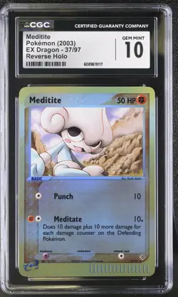 CGC 10 GEM MINT Meditite 2003 EX Dragon 37/97 Reverse Holo Pokemon Card - Image 1