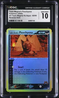CGC 10 Team Magma's Poochyena Team Magma Vs Aqua 65/95 Reverse Holo Pokemon Card - Image 1