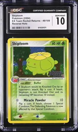 CGC 10 Skiploom EX Team Rocket Returns 49/109 Reverse Holo Stamped Pokemon - Image 1