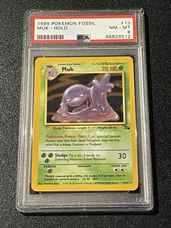 Pokemon TCG Muk Fossil 13 Holo Unlimited Holo Rare PSA 8 - Image 1