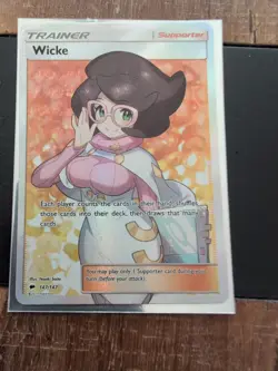 FULL ART Wicke ULTRA RARE Pokemon 147/147 SM Burning Shadows Holo Supporter - LP - Image 2