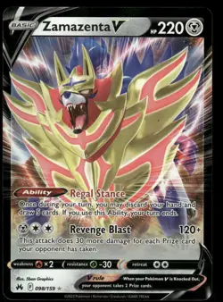 Pokemon Cards Zamazenta V 098/159 Crown Zenith Holo Rare V NM *2 - Image 1