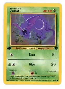 Zubat 70/82 1st Edition Team Rocket Pokemon Card - Image 1
