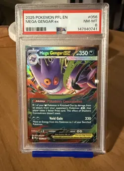 2025 POKEMON PFL EN-PHANTASMAL FLAMES - MEGA GENGAR EX 056 - PSA 8 - Image 1