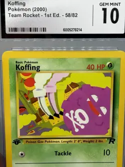 Koffing Pokemon TCG Team Rocket 1st Edition CGC 10 58/82 Common Regular English - Image 4
