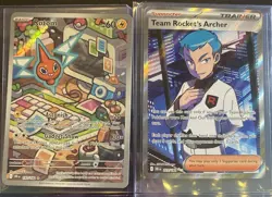 Pokemon Destined Rivals, Rotom & Trainer Team Rocket’s Archer, Holo Rare, NM/M - Image 1
