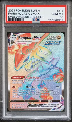 2021 Pokemon Sword & Shield Evolving Skies Rayquaza VMAX 217 PSA 10 Gem Mint - Image 1