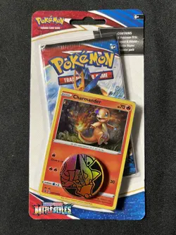 Pokemon Battle Styles Booster Pack Charmander Promo Card & Coin In Hand - Image 1