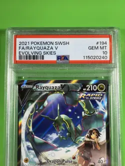 Pokemon Rayquaza V Full Art Holo Card 194/203 Evolving Skies Ultra Rare PSA 10 - Image 3