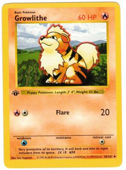Growlithe 28/102 Base Set 1st Edition Regular Rare Vintage Pokemon Card - Image 1