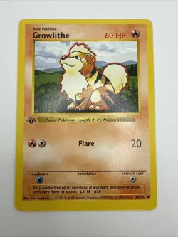Growlithe 28/102 Base Set 1st Edition Regular Rare Vintage Pokemon Card - Image 3