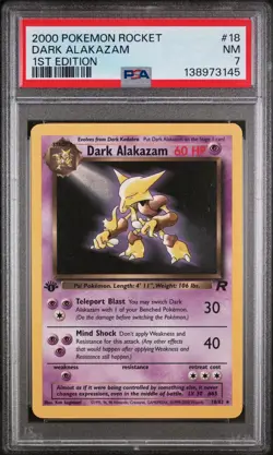 2000 POKEMON ROCKET 1ST ED #18 DARK ALAKAZAM PSA 7 - Image 1