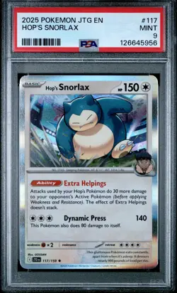 2025 POKEMON JTG EN-JOURNEY TOGETHER #117 HOP'S SNORLAX PSA 9 - Image 1
