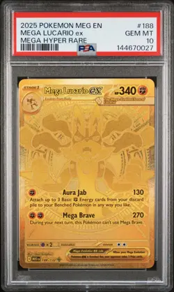 2025 Pokemon Mega Evolutions Mega Lucario EX Mega Hyper Rare #188 PSA 10 GEM MT - Image 1