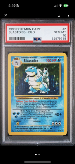 Pokemon Blastoise Base Set Unlimited Holo Rare #2 PSA 10 Gem Mint - Image 1