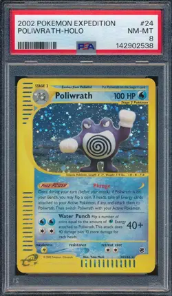 2002 Pokemon Expedition 24 Poliwrath Holo PSA 8 - 142902538 - Full Swirl on Hand - Image 1