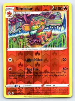 Pokemon Simisear SWSH08: Fusion Strike SWSH08 Reverse Holofoil 038/264 LP TCG - Image 1