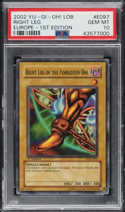 2002 YU-GI-OH! EUROPE 1ST ED RIGHT LEG OF THE FORBIDDEN ONE LOB-E097 097 PSA 10 - Image 1