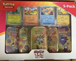 Pokemon SCARLET AND VIOLET 151 Pokemon 5 Pack Mini Tins w/4 Promo Cards Sealed - Image 1