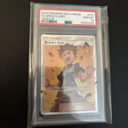 2019 POKEMON SUN & MOON TEAM UP #172 FULL ART/BROCK'S GRIT PSA 10 - Image 4