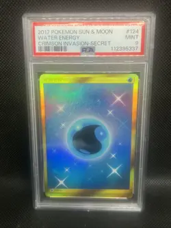 2017 Pokemon Sun and Moon Water Energy #124 Crimson Invasion Secret PSA 9 Mint - Image 1