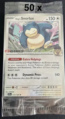 Hops Snorlax holo promo stamped eb games 117/159 case of 50 Sealed Pokemon cards - Image 1