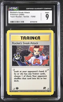 CGC 9 MINT Rocket's Sneak Attack Team Rocket 1st Edition 72/82 Pokemon Card - Image 1