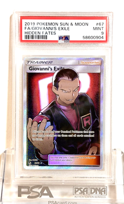 NEW 2019 POKEMON TCG GRADED CARD HIDDEN FATES 67 FULL ART GIOVANNI'S EXILE PSA 9 - Image 1