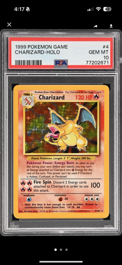 Pokemon 1999 Charizard Base Set Unlimited Holo Rare #4 PSA 10 Gem Mint - Image 1