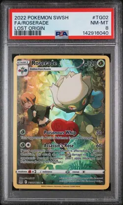 2022 POKEMON SWORD & SHIELD LOST ORIGIN #TG02 FULL ART/ROSERADE PSA 8 (FREE S&H) - Image 1