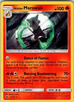 Alolan Marowak 12/111 SM - Crimson Invasion Pokemon NM Holo - Image 1
