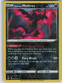 NM Galarian Moltres 093/203 Reverse Holo Rare Evolving Skies Pokemon 2021 - Image 1