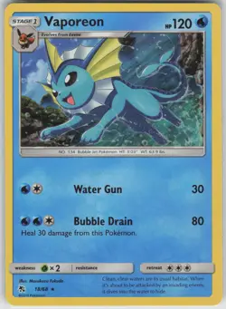LP Vaporeon 18/68 Holo Rare Hidden Fates Pokemon 2019 - Image 1