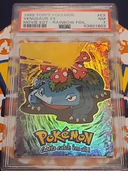 1999 Pokemon Topps Movie Edition Venusaur #E3 Rainbow Foil - PSA 7 NM - Image 4
